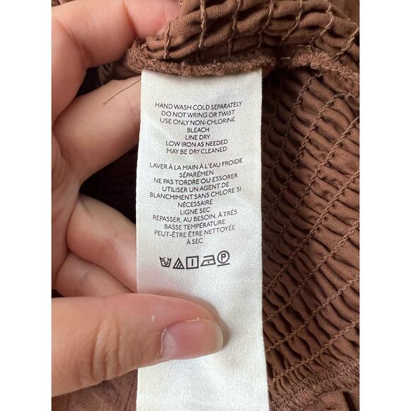 NWT By Anthropologie Off-The-Shoulder Smocked Mini Dress Chocolate Brown Size L - Picture 5 of 13